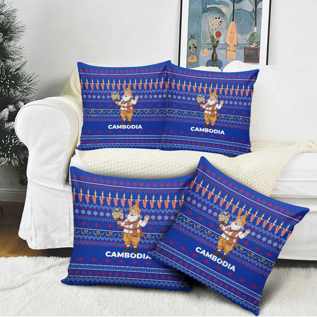 Cambodia Christmas Pillow Cover with Santa in Traditional Outfit Elephant Dancers and Snowflake Pattern - Wonder Print Shop