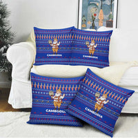 Cambodia Christmas Pillow Cover with Santa in Traditional Outfit Elephant Dancers and Snowflake Pattern - Wonder Print Shop
