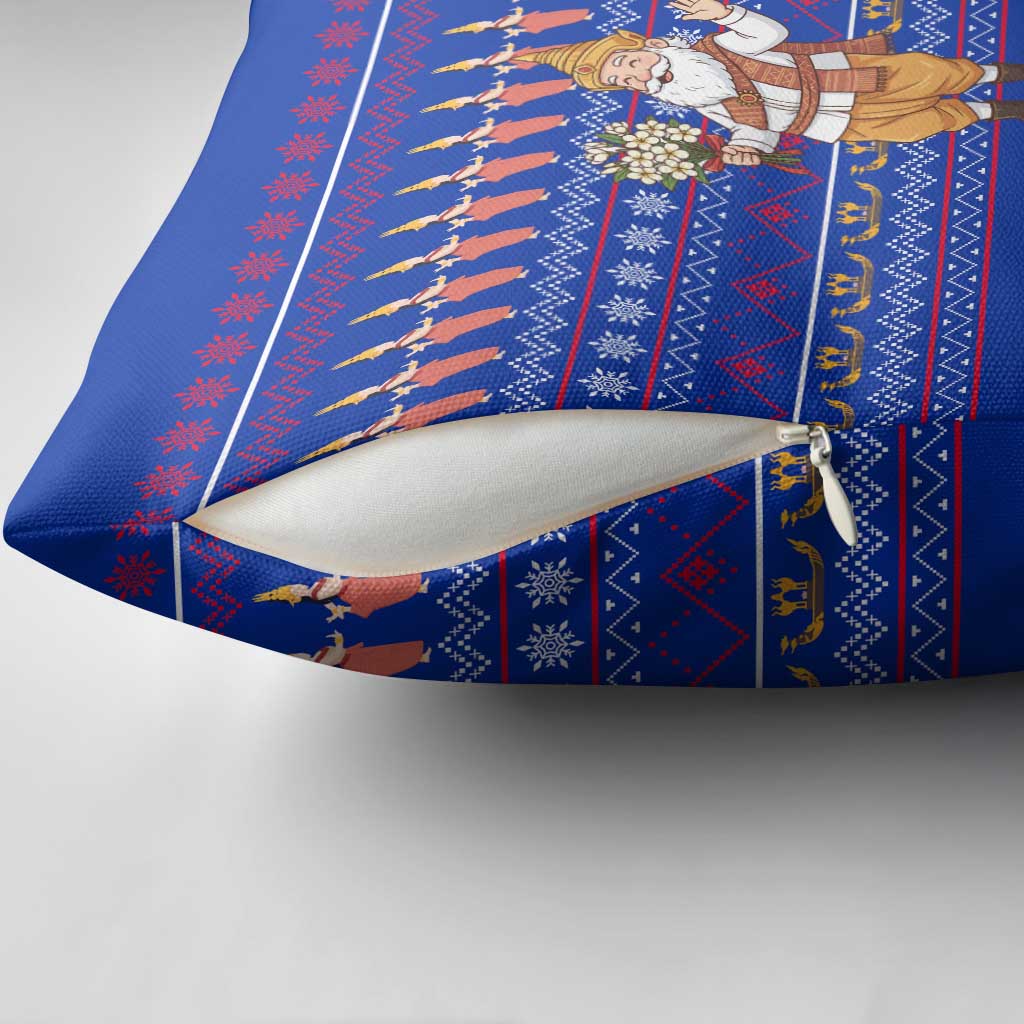 Cambodia Christmas Pillow Cover with Santa in Traditional Outfit Elephant Dancers and Snowflake Pattern - Wonder Print Shop