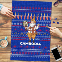 Cambodia Christmas Puzzle with Santa in Traditional Outfit Elephant Dancers and Snowflake Pattern - Wonder Print Shop