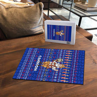 Cambodia Christmas Puzzle with Santa in Traditional Outfit Elephant Dancers and Snowflake Pattern - Wonder Print Shop