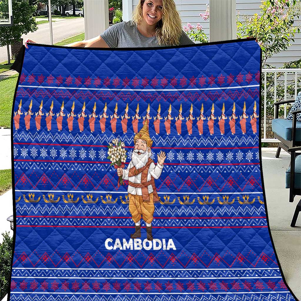 Cambodia Christmas Quilt with Santa in Traditional Outfit Elephant Dancers and Snowflake Pattern - Wonder Print Shop