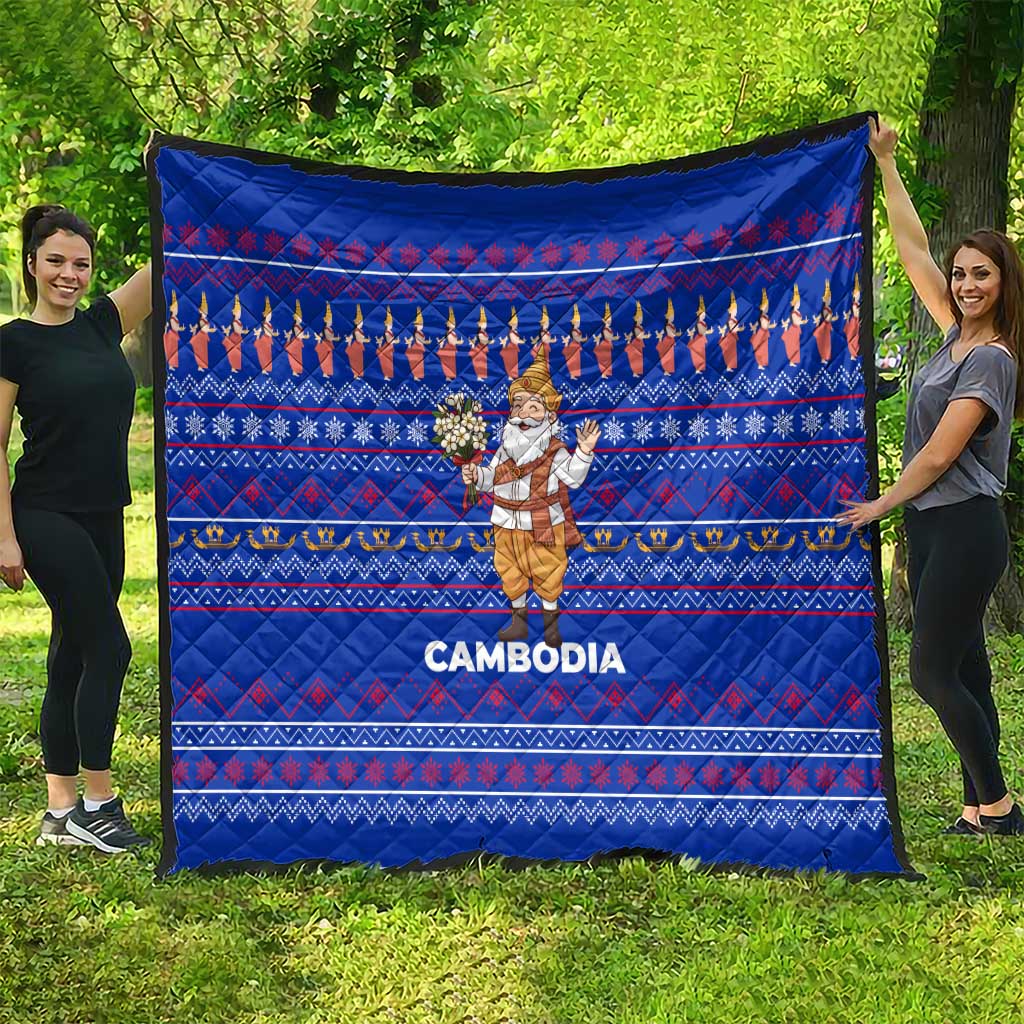 Cambodia Christmas Quilt with Santa in Traditional Outfit Elephant Dancers and Snowflake Pattern - Wonder Print Shop