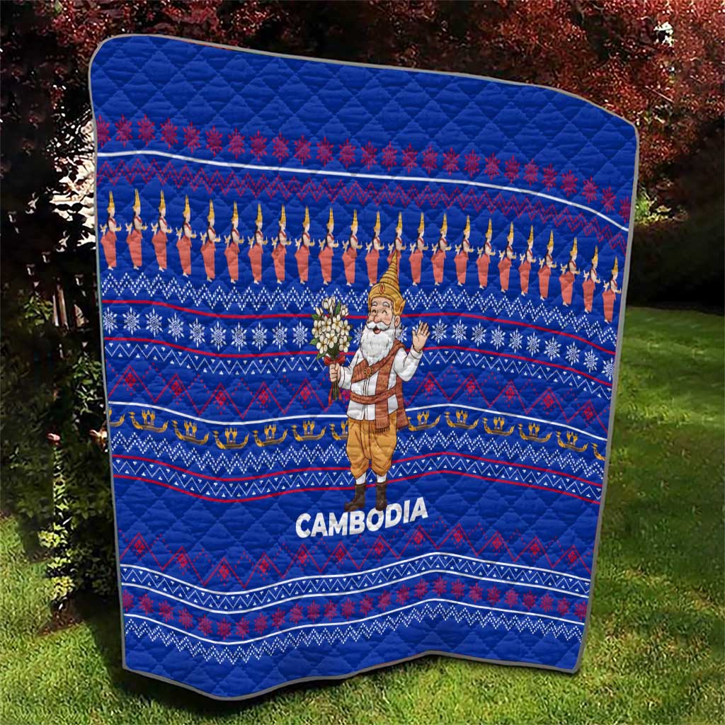 Cambodia Christmas Quilt with Santa in Traditional Outfit Elephant Dancers and Snowflake Pattern - Wonder Print Shop