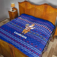 Cambodia Christmas Quilt with Santa in Traditional Outfit Elephant Dancers and Snowflake Pattern - Wonder Print Shop