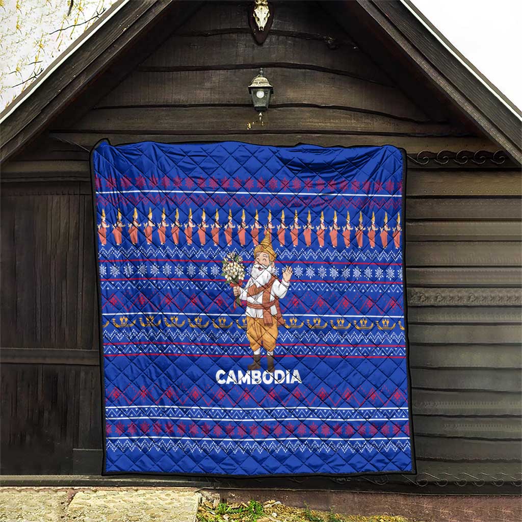 Cambodia Christmas Quilt with Santa in Traditional Outfit Elephant Dancers and Snowflake Pattern - Wonder Print Shop
