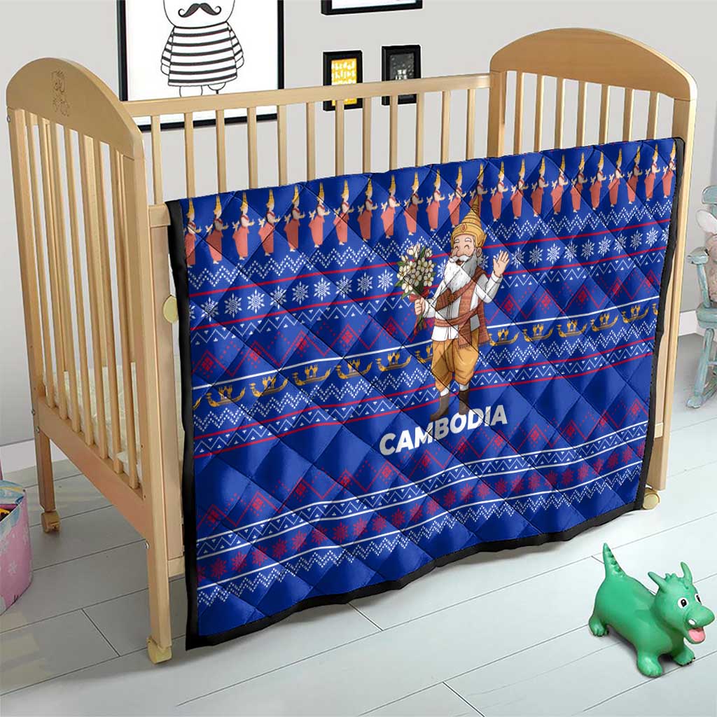 Cambodia Christmas Quilt with Santa in Traditional Outfit Elephant Dancers and Snowflake Pattern - Wonder Print Shop