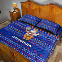 Cambodia Christmas Quilt Bed Set with Santa in Traditional Outfit Elephant Dancers and Snowflake Pattern - Wonder Print Shop