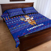 Cambodia Christmas Quilt Bed Set with Santa in Traditional Outfit Elephant Dancers and Snowflake Pattern - Wonder Print Shop