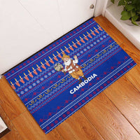 Cambodia Christmas Rubber Doormat with Santa in Traditional Outfit Elephant Dancers and Snowflake Pattern - Wonder Print Shop