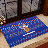 Cambodia Christmas Rubber Doormat with Santa in Traditional Outfit Elephant Dancers and Snowflake Pattern - Wonder Print Shop
