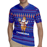 Cambodia Christmas Rugby Jersey with Santa in Traditional Outfit Elephant Dancers and Snowflake Pattern - Wonder Print Shop
