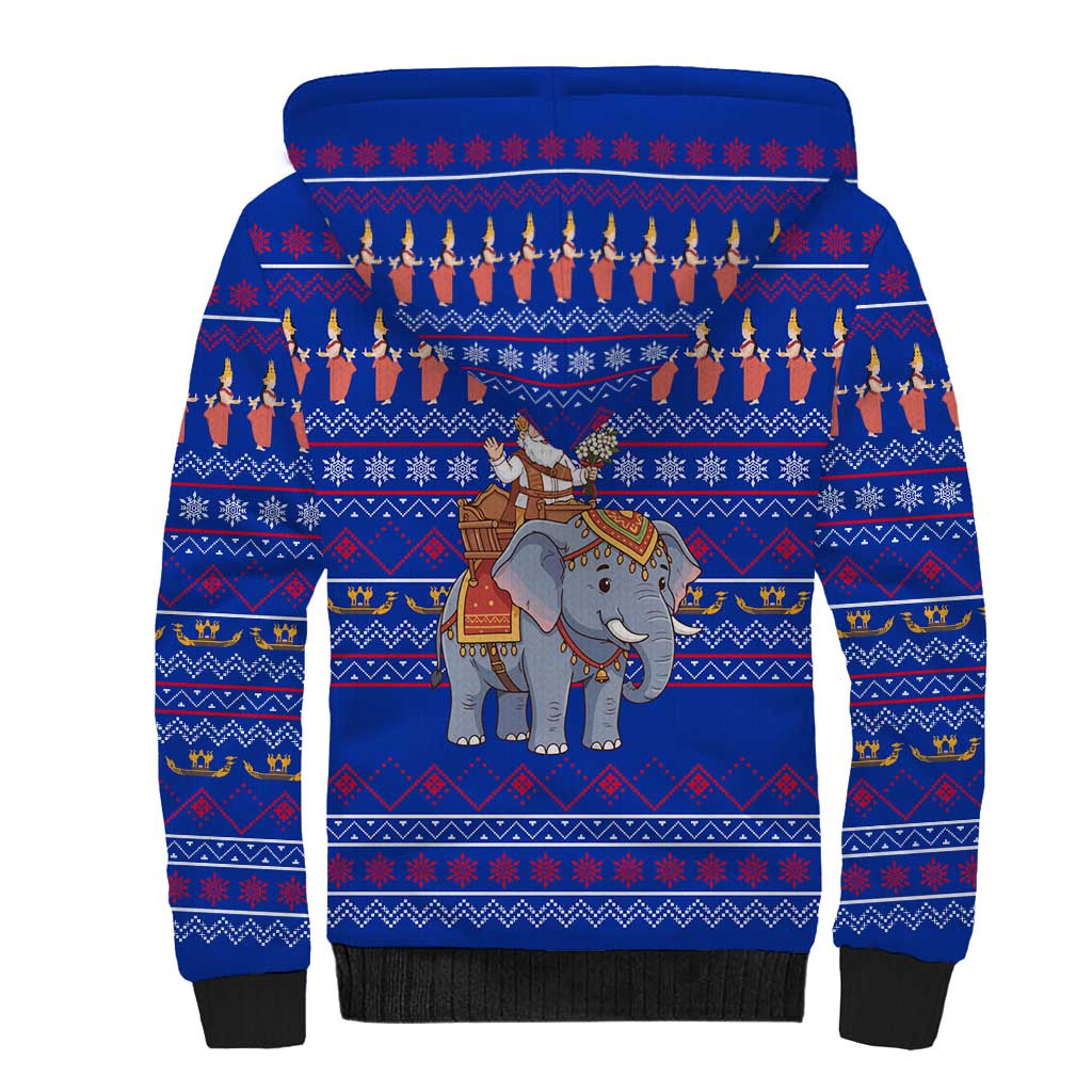 Cambodia Christmas Sherpa Hoodie with Santa in Traditional Outfit Elephant Dancers and Snowflake Pattern - Wonder Print Shop