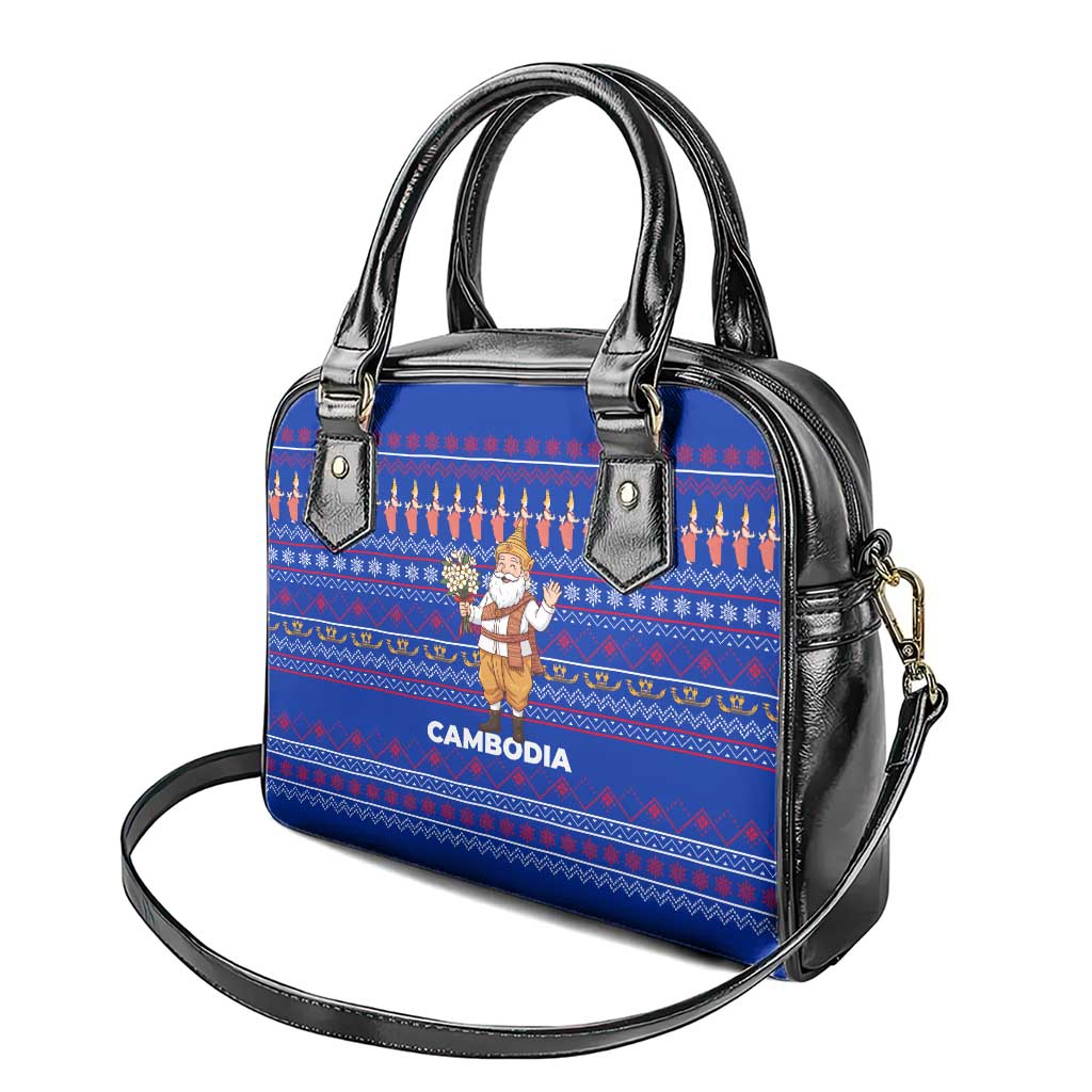 Cambodia Christmas Shoulder Handbag with Santa in Traditional Outfit Elephant Dancers and Snowflake Pattern - Wonder Print Shop