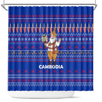 Cambodia Christmas Shower Curtain with Santa in Traditional Outfit Elephant Dancers and Snowflake Pattern - Wonder Print Shop