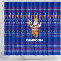 Cambodia Christmas Shower Curtain with Santa in Traditional Outfit Elephant Dancers and Snowflake Pattern - Wonder Print Shop