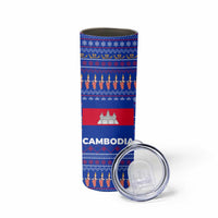 Cambodia Christmas Skinny Tumbler with Santa in Traditional Outfit Elephant Dancers and Snowflake Pattern - Wonder Print Shop