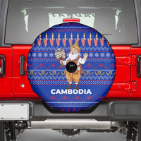 Cambodia Christmas Spare Tire Cover with Santa in Traditional Outfit Elephant Dancers and Snowflake Pattern - Wonder Print Shop
