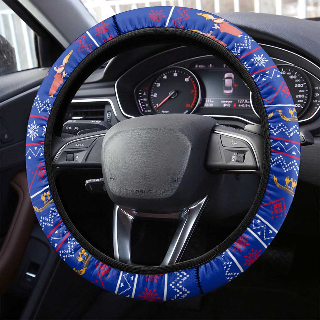 Cambodia Christmas Steering Wheel Cover with Santa in Traditional Outfit Elephant Dancers and Snowflake Pattern - Wonder Print Shop