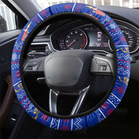 Cambodia Christmas Steering Wheel Cover with Santa in Traditional Outfit Elephant Dancers and Snowflake Pattern - Wonder Print Shop