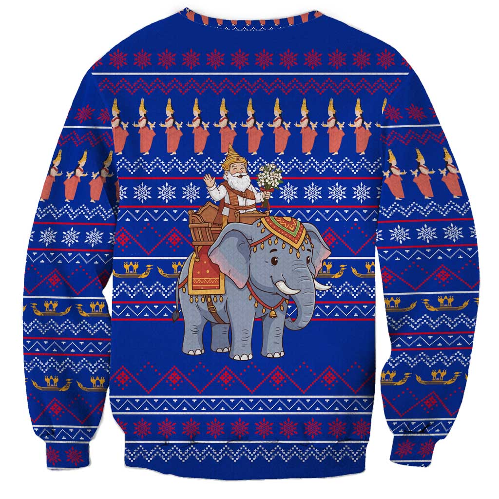 Cambodia Christmas Sweatshirt with Santa in Traditional Outfit Elephant Dancers and Snowflake Pattern - Wonder Print Shop