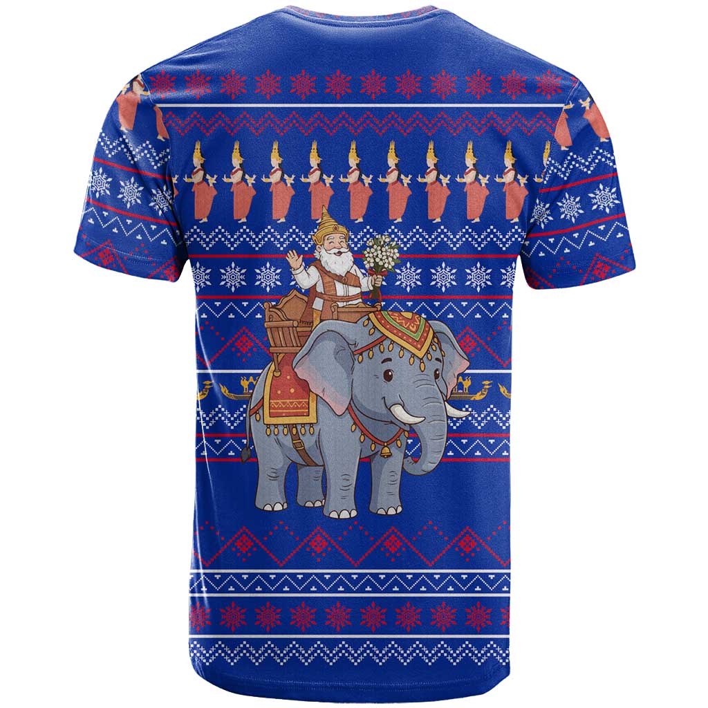 Cambodia Christmas T Shirt with Santa in Traditional Outfit Elephant Dancers and Snowflake Pattern - Wonder Print Shop