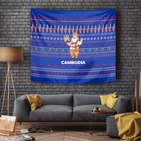 Cambodia Christmas Tapestry with Santa in Traditional Outfit Elephant Dancers and Snowflake Pattern - Wonder Print Shop
