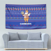 Cambodia Christmas Tapestry with Santa in Traditional Outfit Elephant Dancers and Snowflake Pattern - Wonder Print Shop