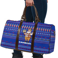 Cambodia Christmas Travel Bag with Santa in Traditional Outfit Elephant Dancers and Snowflake Pattern - Wonder Print Shop