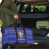 Cambodia Christmas Travel Bag with Santa in Traditional Outfit Elephant Dancers and Snowflake Pattern - Wonder Print Shop