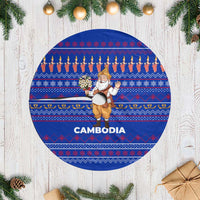 Cambodia Christmas Tree Skirt with Santa in Traditional Outfit Elephant Dancers and Snowflake Pattern - Wonder Print Shop