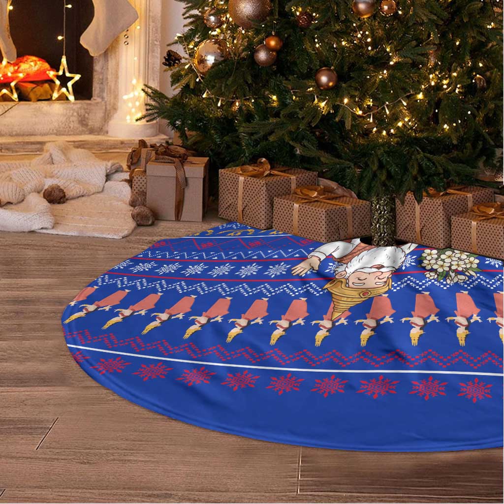 Cambodia Christmas Tree Skirt with Santa in Traditional Outfit Elephant Dancers and Snowflake Pattern - Wonder Print Shop