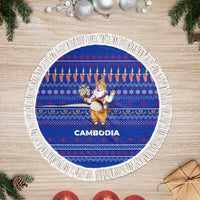 Cambodia Christmas Tree Skirt with Santa in Traditional Outfit Elephant Dancers and Snowflake Pattern - Wonder Print Shop