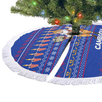 Cambodia Christmas Tree Skirt with Santa in Traditional Outfit Elephant Dancers and Snowflake Pattern - Wonder Print Shop