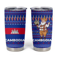Cambodia Christmas Tumbler Cup with Santa in Traditional Outfit Elephant Dancers and Snowflake Pattern - Wonder Print Shop