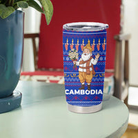 Cambodia Christmas Tumbler Cup with Santa in Traditional Outfit Elephant Dancers and Snowflake Pattern - Wonder Print Shop