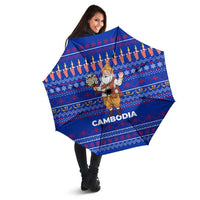 Cambodia Christmas Umbrella with Santa in Traditional Outfit Elephant Dancers and Snowflake Pattern - Wonder Print Shop