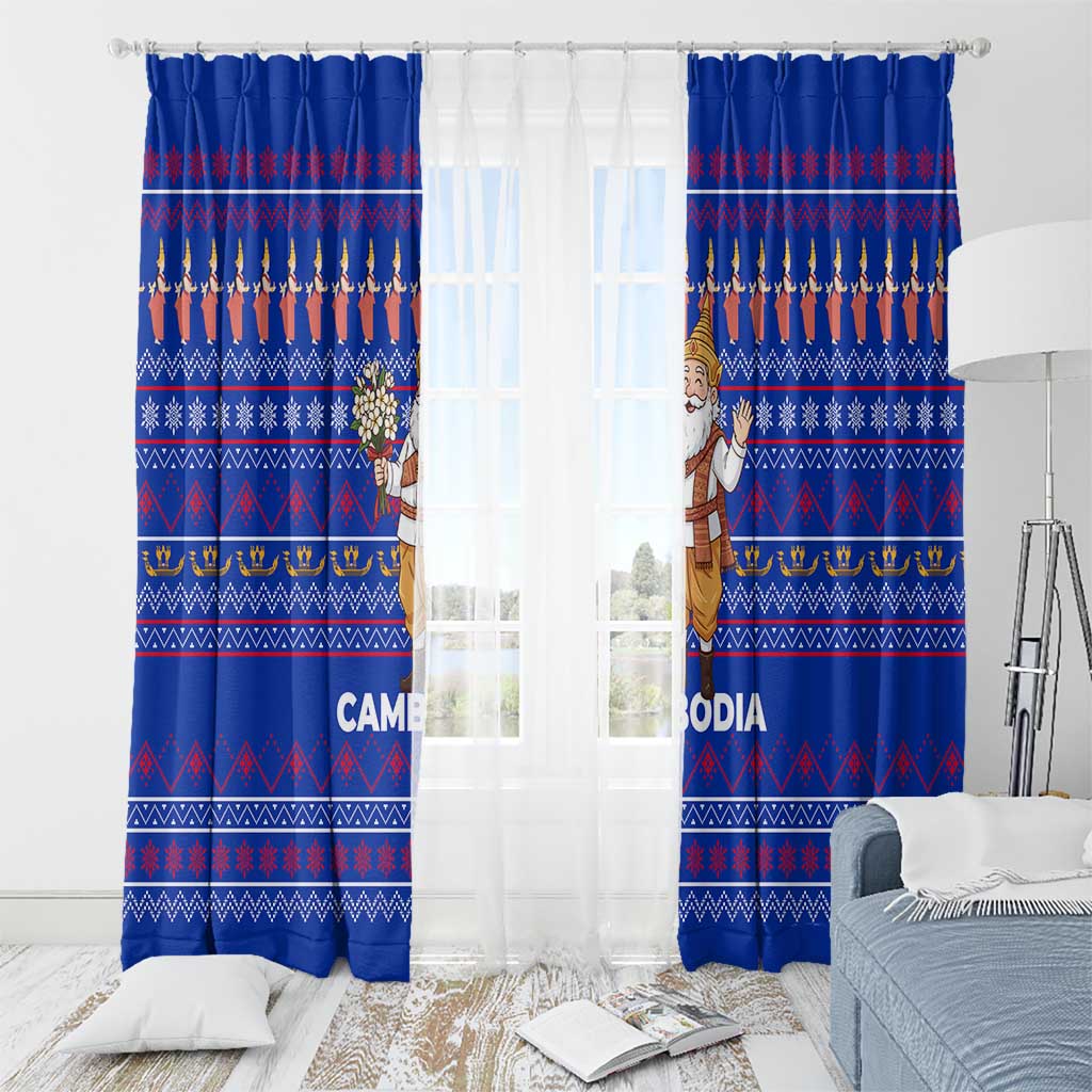 Cambodia Christmas Window Curtain with Santa in Traditional Outfit Elephant Dancers and Snowflake Pattern - Wonder Print Shop