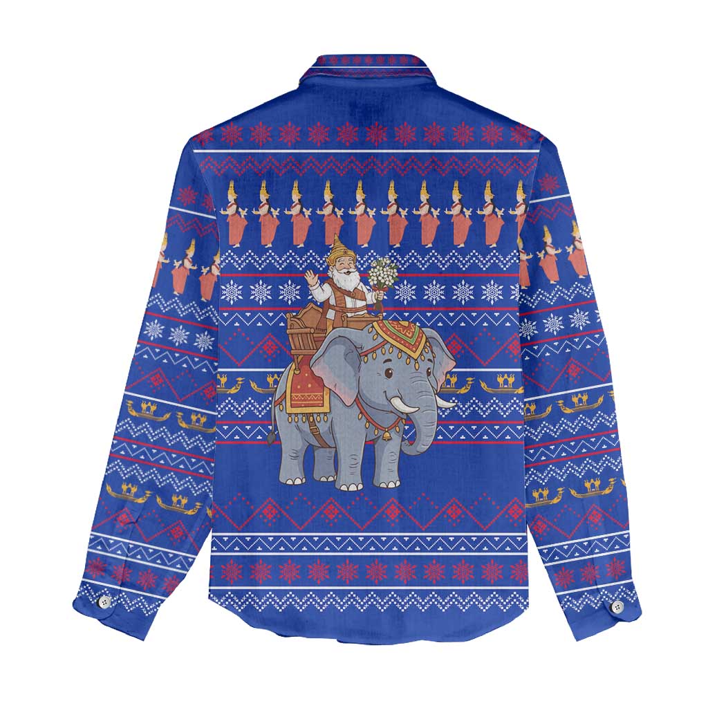 Cambodia Christmas Women Casual Shirt with Santa in Traditional Outfit Elephant Dancers and Snowflake Pattern - Wonder Print Shop