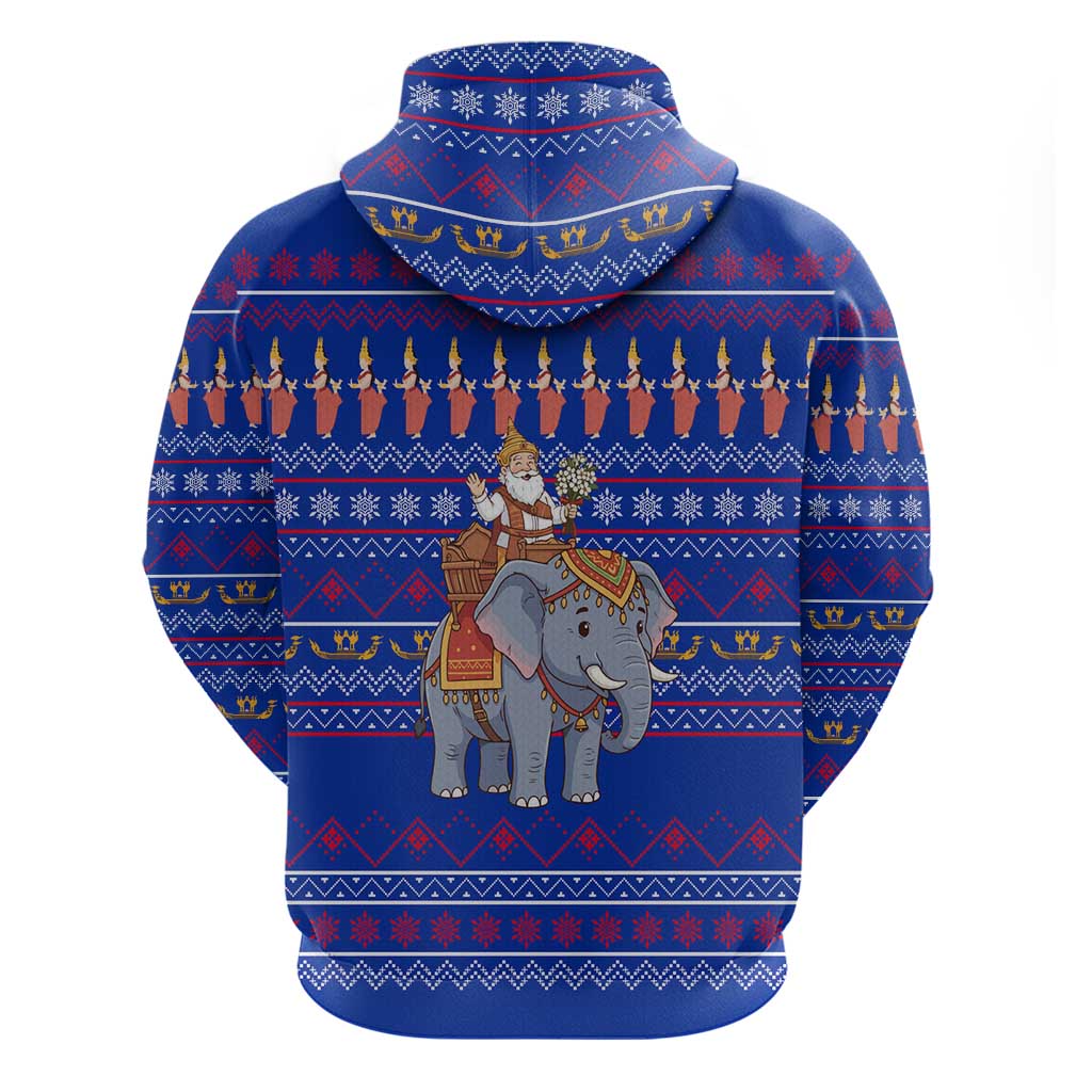 Cambodia Christmas Zip Hoodie with Santa in Traditional Outfit Elephant Dancers and Snowflake Pattern - Wonder Print Shop