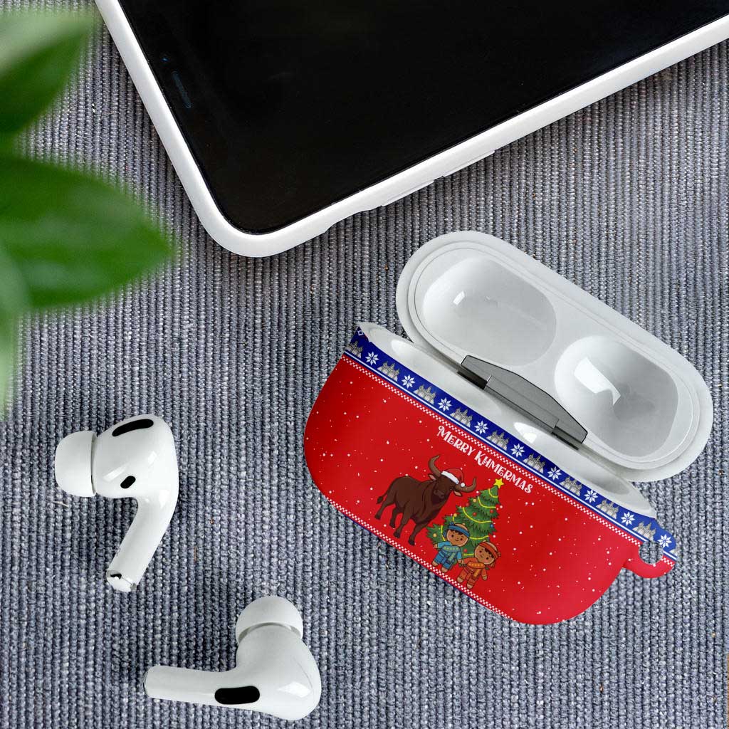 Cambodia Christmas AirPods Case with Buffalo Children Holiday Tree Snowflakes and Khmer Pattern Design - Wonder Print Shop
