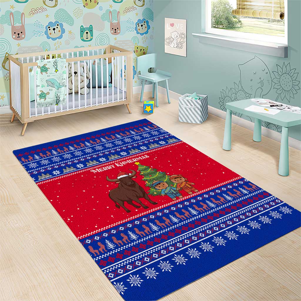 Cambodia Christmas Area Rug with Buffalo Children Holiday Tree Snowflakes and Khmer Pattern Design - Wonder Print Shop