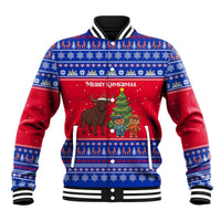 Cambodia Christmas Baseball Jacket with Buffalo Children Holiday Tree Snowflakes and Khmer Pattern Design - Wonder Print Shop