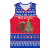 Cambodia Christmas Basketball Jersey with Buffalo Children Holiday Tree Snowflakes and Khmer Pattern Design - Wonder Print Shop
