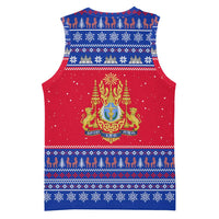 Cambodia Christmas Basketball Jersey with Buffalo Children Holiday Tree Snowflakes and Khmer Pattern Design - Wonder Print Shop