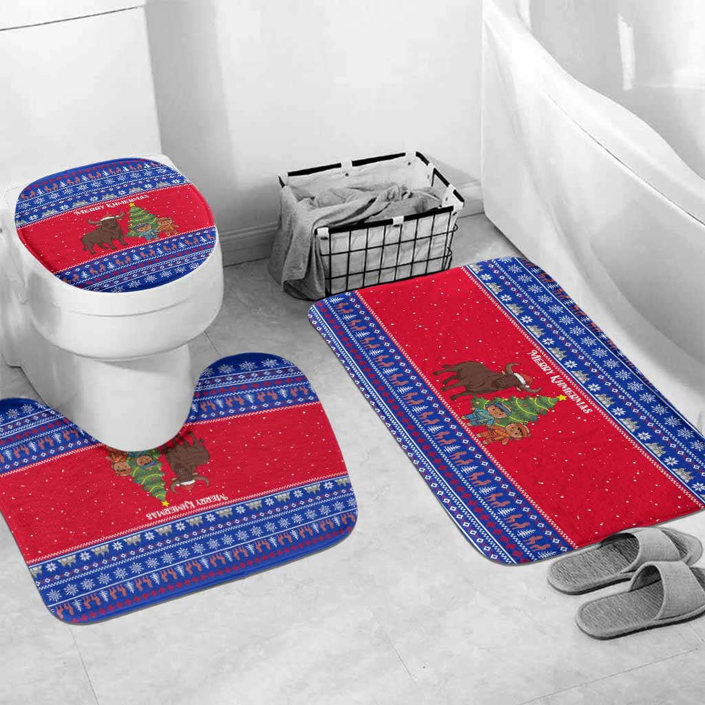 Cambodia Christmas Bathroom Set with Buffalo Children Holiday Tree Snowflakes and Khmer Pattern Design - Wonder Print Shop
