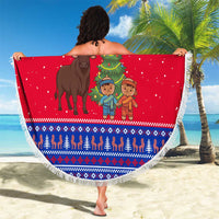 Cambodia Christmas Beach Blanket with Buffalo Children Holiday Tree Snowflakes and Khmer Pattern Design - Wonder Print Shop