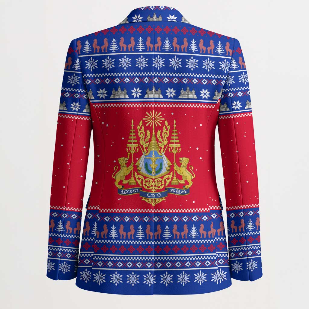 Cambodia Christmas Blazer with Buffalo Children Holiday Tree Snowflakes and Khmer Pattern Design - Wonder Print Shop