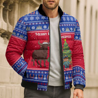 Cambodia Christmas Bomber Puffer Jacket with Buffalo Children Holiday Tree Snowflakes and Khmer Pattern Design - Wonder Print Shop