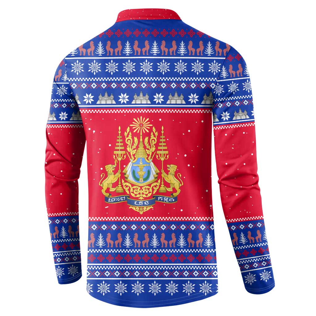 Cambodia Christmas Button Sweatshirt with Buffalo Children Holiday Tree Snowflakes and Khmer Pattern Design - Wonder Print Shop